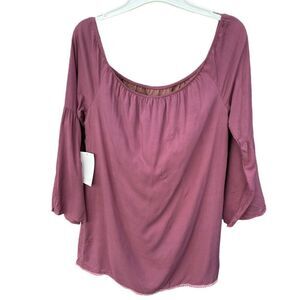 NWT TOBI size Medium mauve tunic Pom Pom trim